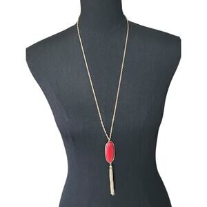 Charming Charlie Red Crystal Tassel Pendant Necklace - Gold Tone - NWT